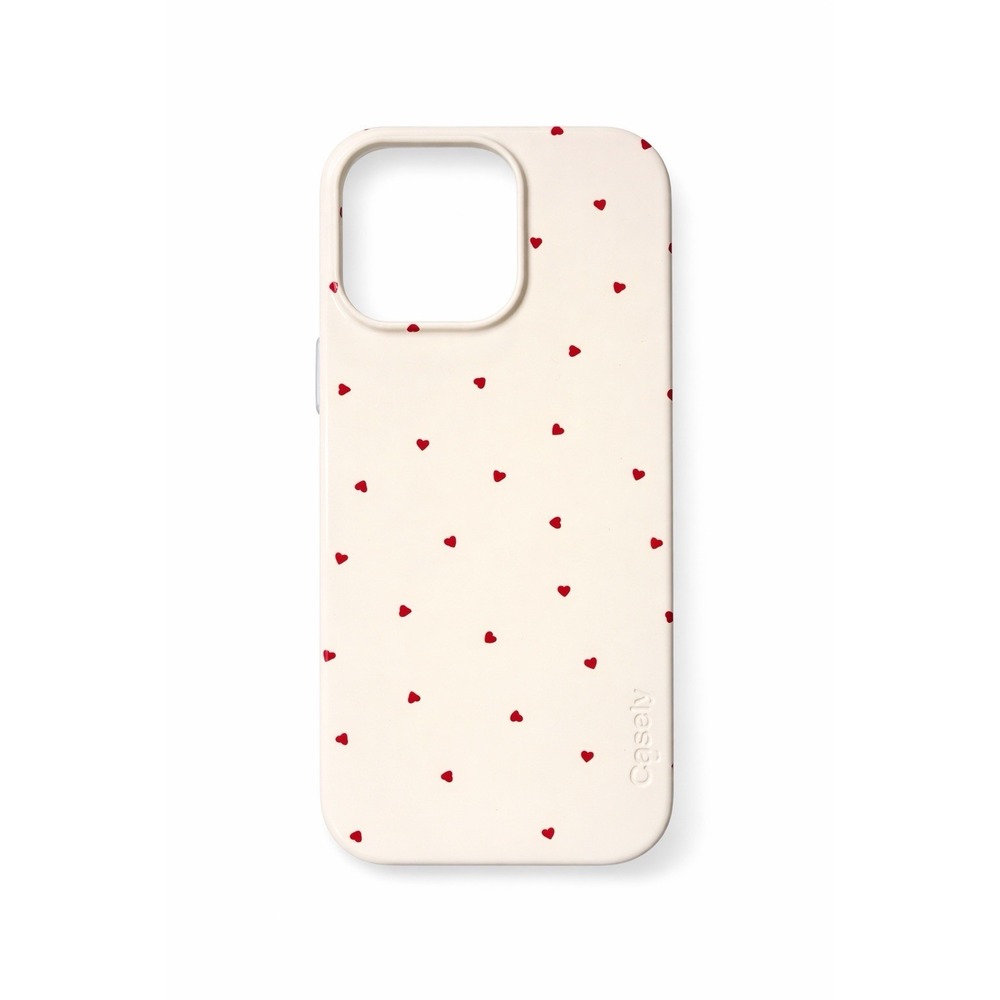 Casely iPhone 16 Pro Case Cream Red Hearts MagSafe Slim Protective Cover